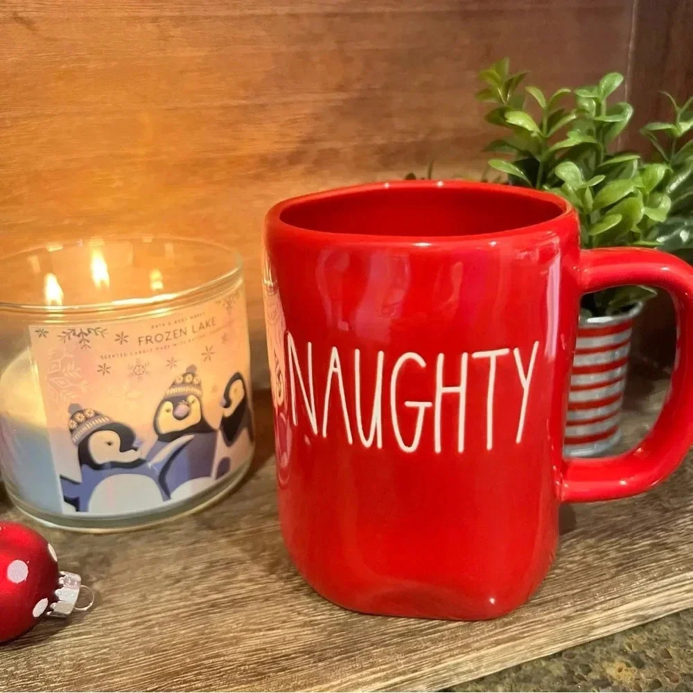 NEW RARE NAUGHTY/NICE - Double Sided Fun Red Rae Dunn Ceramic Coffee Mug/Cup ❤️ - Picture 3 of 10